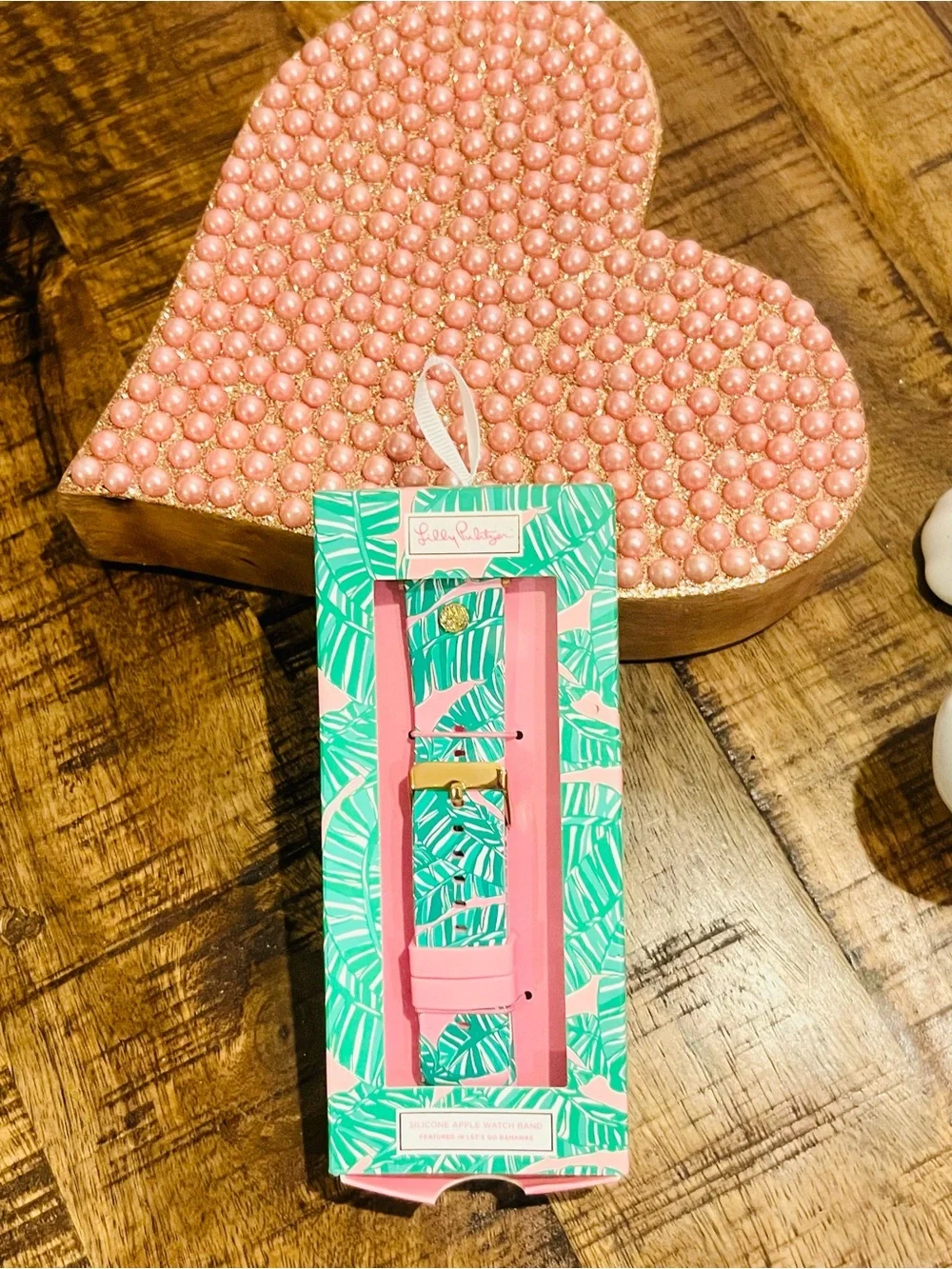 New in Box Lilly Pulitzer Pink Silicone Watch Band - Tropical Print